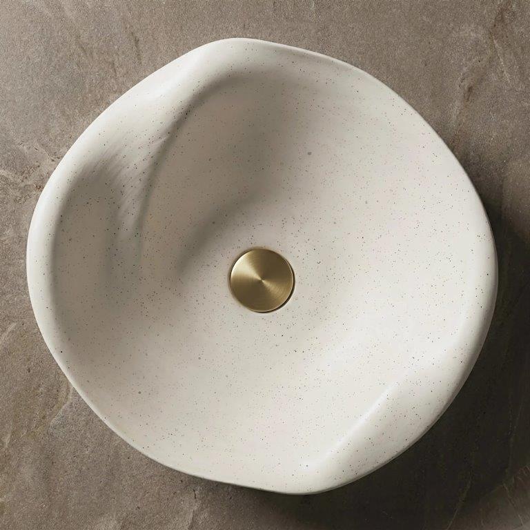 Νιπτήρας Επικαθήμενος Rea HM-34B Handmade Art 40x39x16 cm Ματ Μπεζ (Stone Effect)